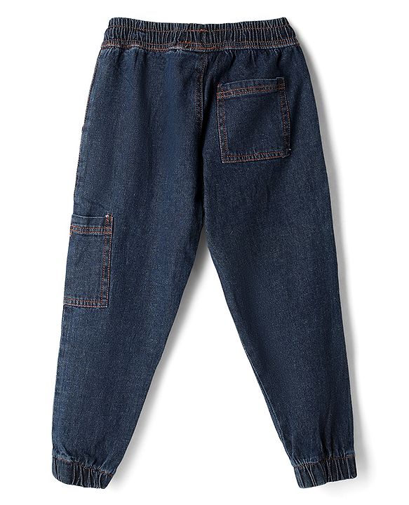 Pine Kids Denim Woven Full Length Washed Jeans With Text Print - Navy Blue