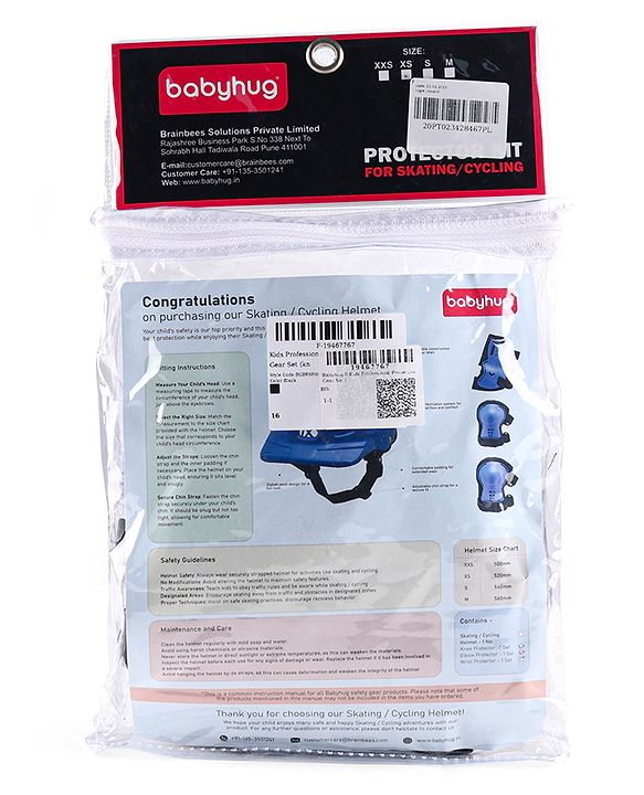 Babyhug Kids Safety Skating Cycling Protective Gear Set for Knee Elbow Wrist Guard Size XXS - Blue
