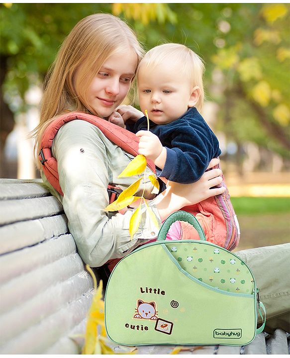 Babyhug Diaper Bag With Changing Mat Kitty Print - Green
