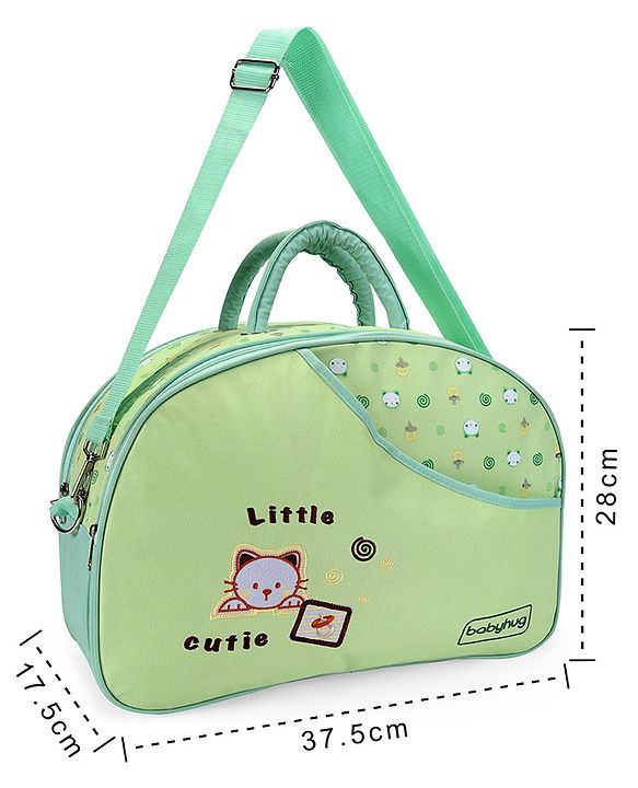 Babyhug Diaper Bag With Changing Mat Kitty Print - Green