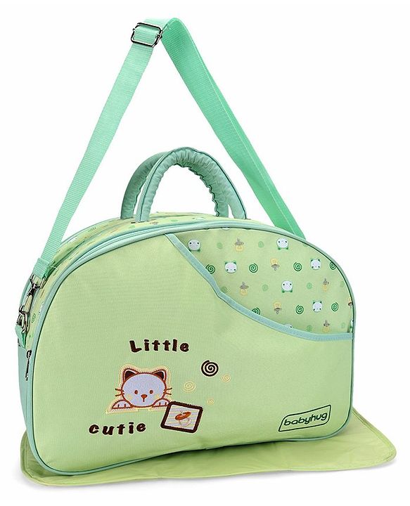 Babyhug Diaper Bag With Changing Mat Kitty Print - Green