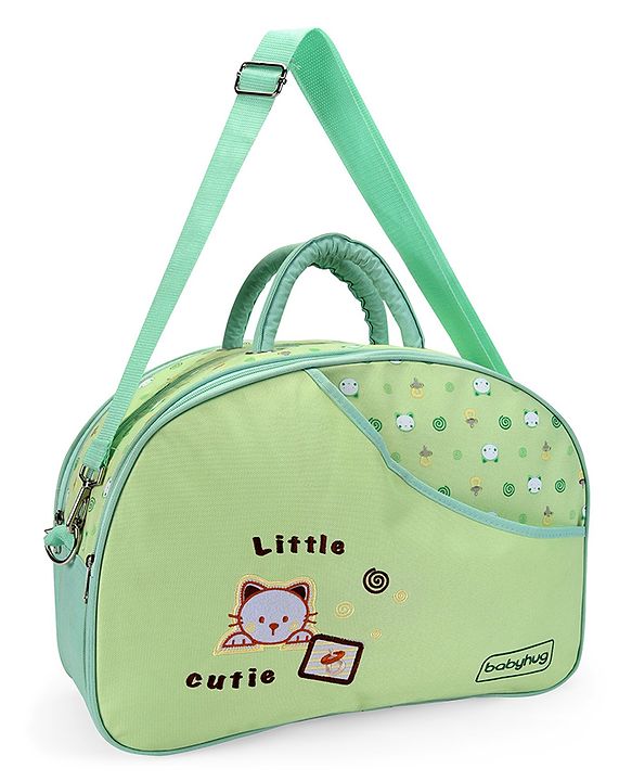 Babyhug Diaper Bag With Changing Mat Kitty Print - Green