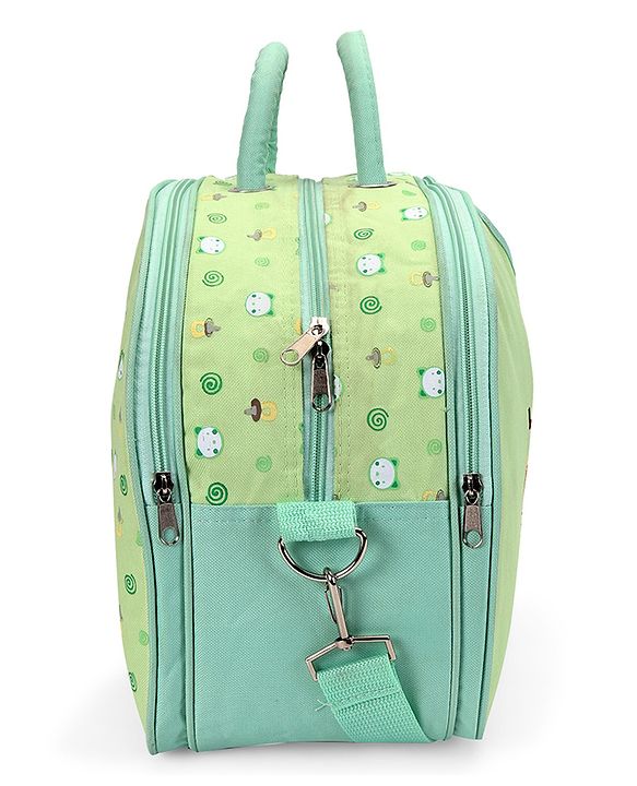 Babyhug Diaper Bag With Changing Mat Kitty Print - Green