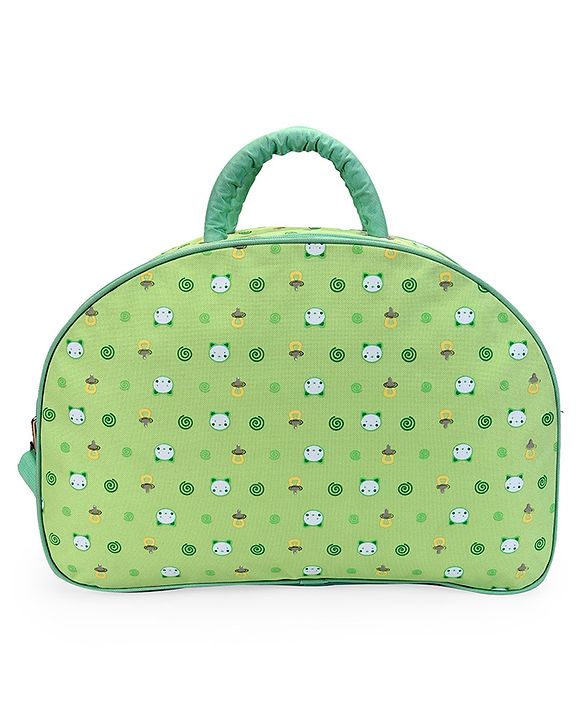 Babyhug Diaper Bag With Changing Mat Kitty Print - Green