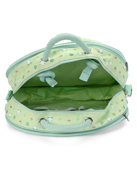 Babyhug Diaper Bag With Changing Mat Kitty Print - Green