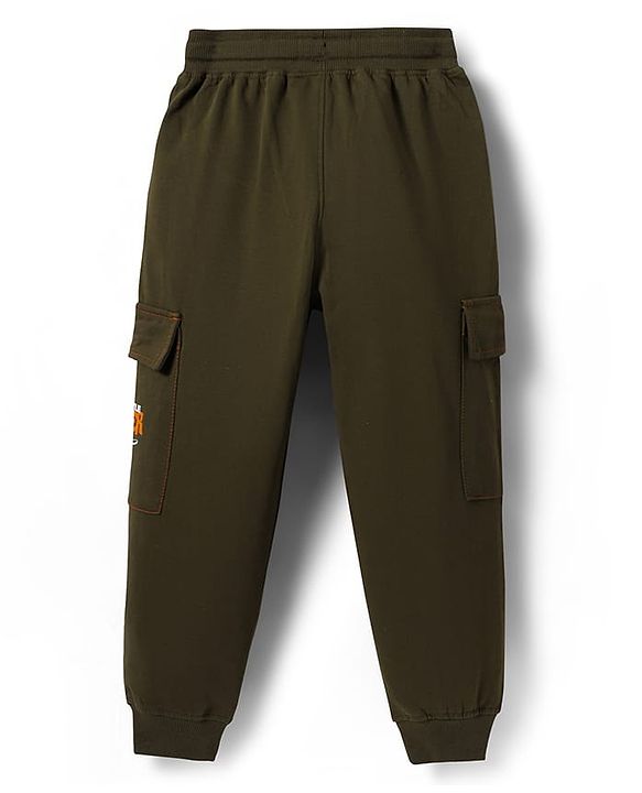 Pine Kids Cotton Knit Full Length Lounge Pant With Skating Print & Cargo Pockets - Olive Green