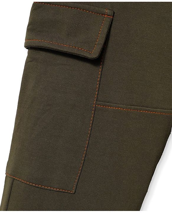 Pine Kids Cotton Knit Full Length Lounge Pant With Skating Print & Cargo Pockets - Olive Green