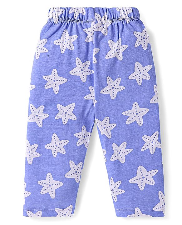Babyhug Cotton Knit Full Sleeves Nightsuit with Star Print - White & Blue