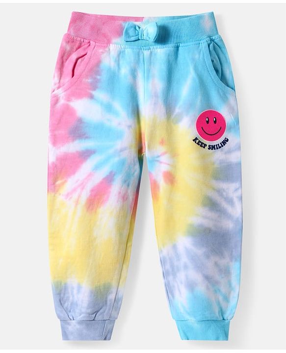 Babyhug Cotton Terry Knit Full Length Lounge Pant With Tie & Dye Print - Multicolor