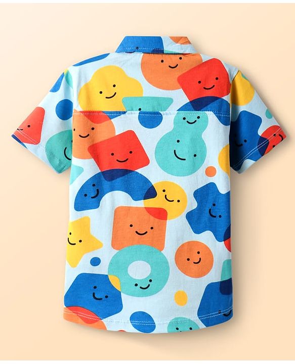 Babyhug Cotton Knit Half Sleeves Shirt With Shapes Print - White