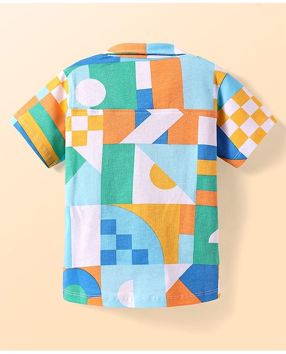 Babyhug Cotton Knit Half Sleeves Shirt With Abstract Print - White