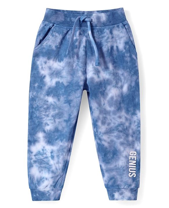 Babyhug Terry Knit Full Length Lounge Pant With Tie & Dye Print - Royal Blue