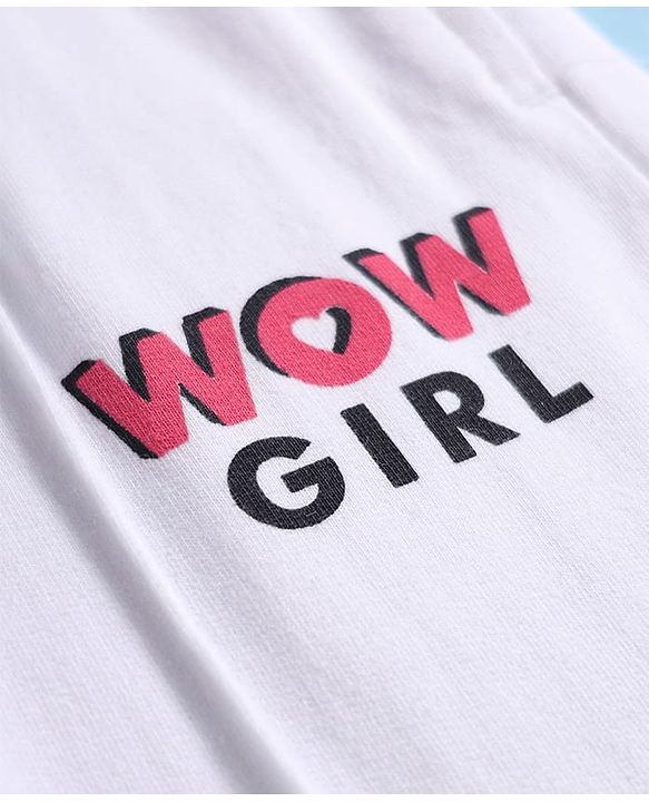 Pine Kids Cotton Knit Full Length Lounge Pants with WOW Girl Print - White