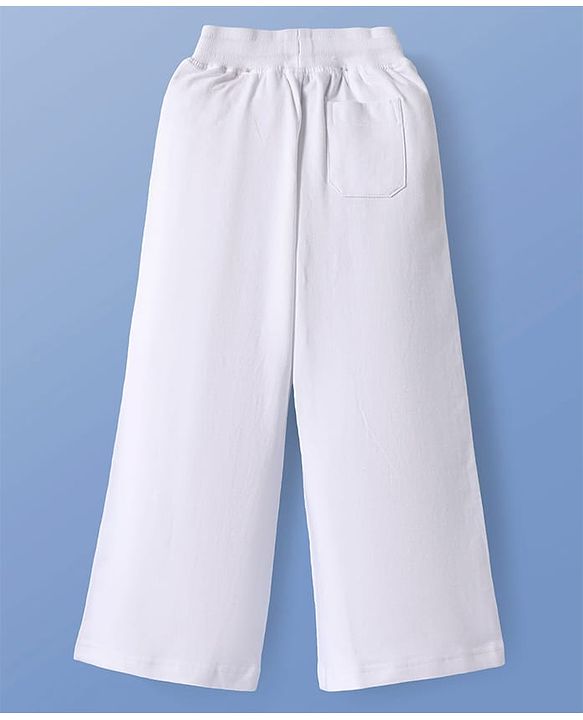 Pine Kids Cotton Knit Full Length Lounge Pants with WOW Girl Print - White