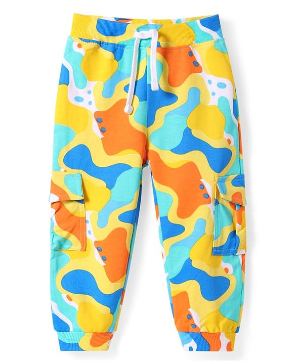 Babyhug 100% Cotton Terry Knit Full Length Printed Lounge Pant With Cargo Pockets - Multicolor