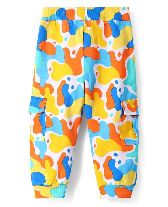 Babyhug 100% Cotton Terry Knit Full Length Printed Lounge Pant With Cargo Pockets - Multicolor