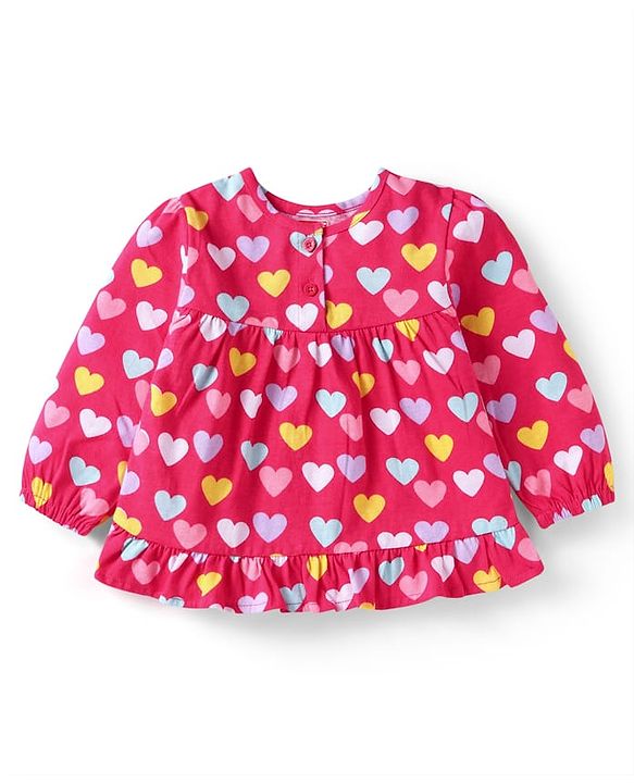 Babyhug Cotton Knit Full Sleeves Night Suit with Hearts Print - Red