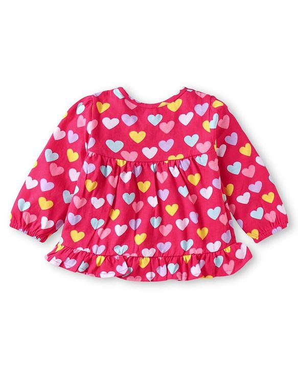 Babyhug Cotton Knit Full Sleeves Night Suit with Hearts Print - Red