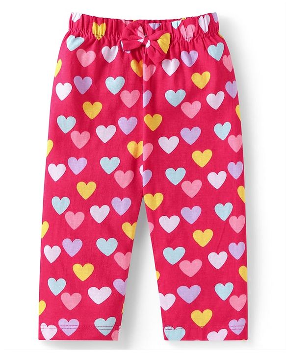 Babyhug Cotton Knit Full Sleeves Night Suit with Hearts Print - Red