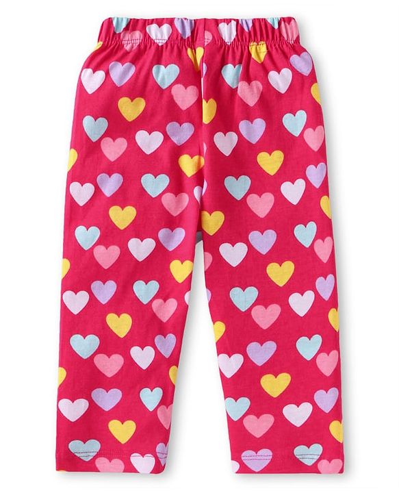 Babyhug Cotton Knit Full Sleeves Night Suit with Hearts Print - Red