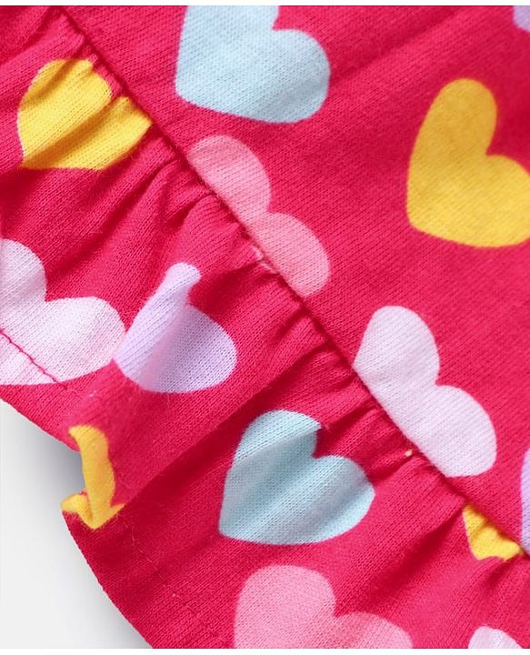 Babyhug Cotton Knit Full Sleeves Night Suit with Hearts Print - Red