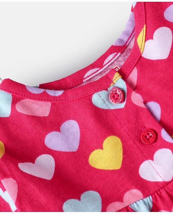 Babyhug Cotton Knit Full Sleeves Night Suit with Hearts Print - Red