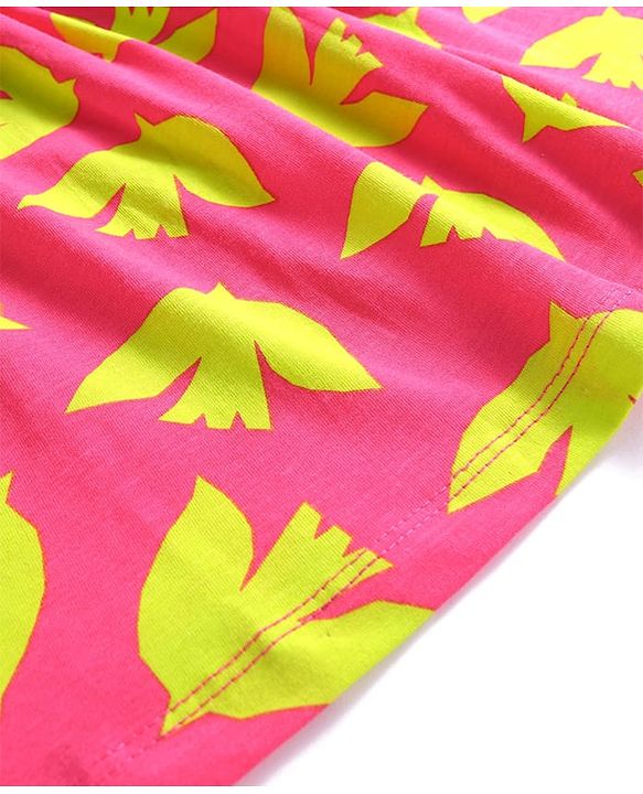 Pine Kids Cotton Knit Half Sleeves Frock with Birds Print - Dark Pink