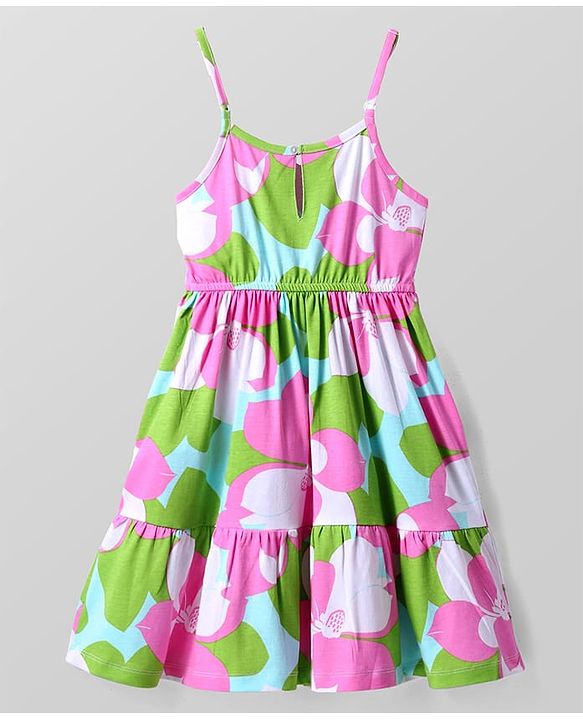 Pine Kids Cotton Knit Singlet Sleeves Frock with Floral Print - Purple
