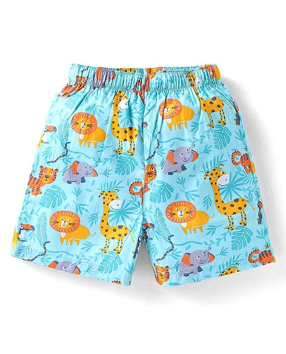 Babyhug Poplin Woven Boxers with Animal Print Pack of 3 - Blue