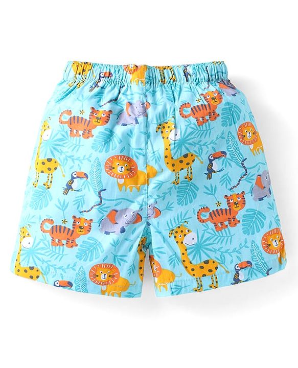 Babyhug Poplin Woven Boxers with Animal Print Pack of 3 - Blue