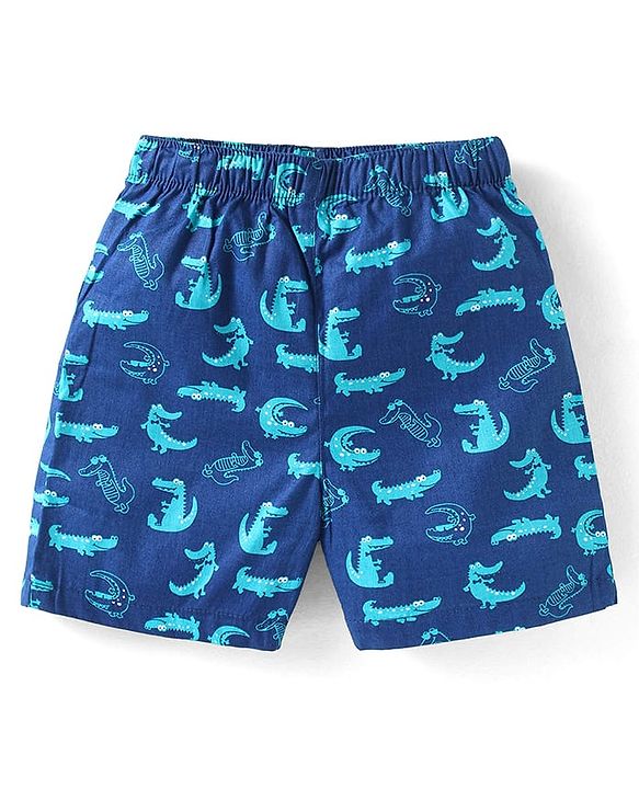 Babyhug Poplin Woven Boxers with Animal Print Pack of 3 - Blue