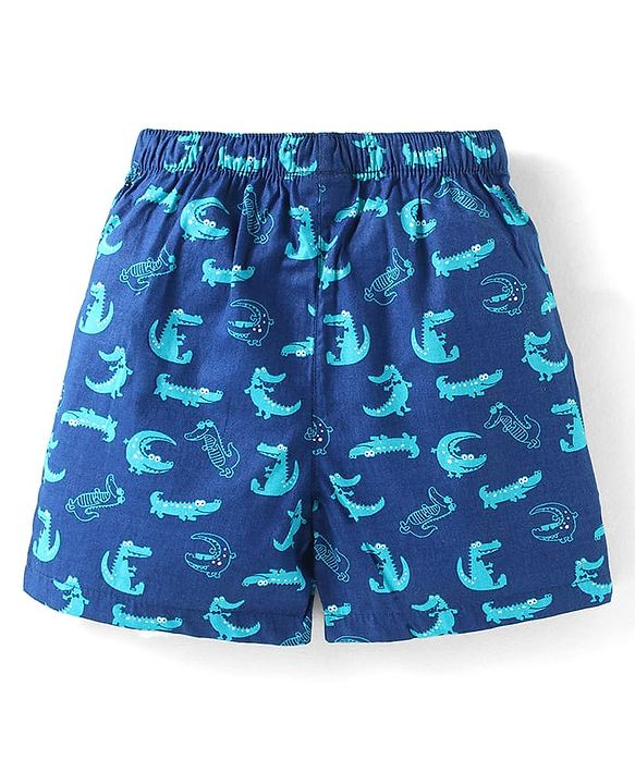 Babyhug Poplin Woven Boxers with Animal Print Pack of 3 - Blue