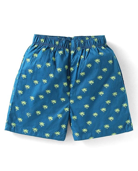 Babyhug Poplin Woven Boxers with Animal Print Pack of 3 - Blue