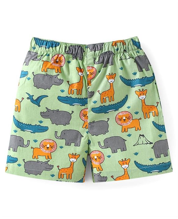 Babyhug Poplin Woven Boxers with Animal & Leaves Print Pack of 3 - Blue & Green