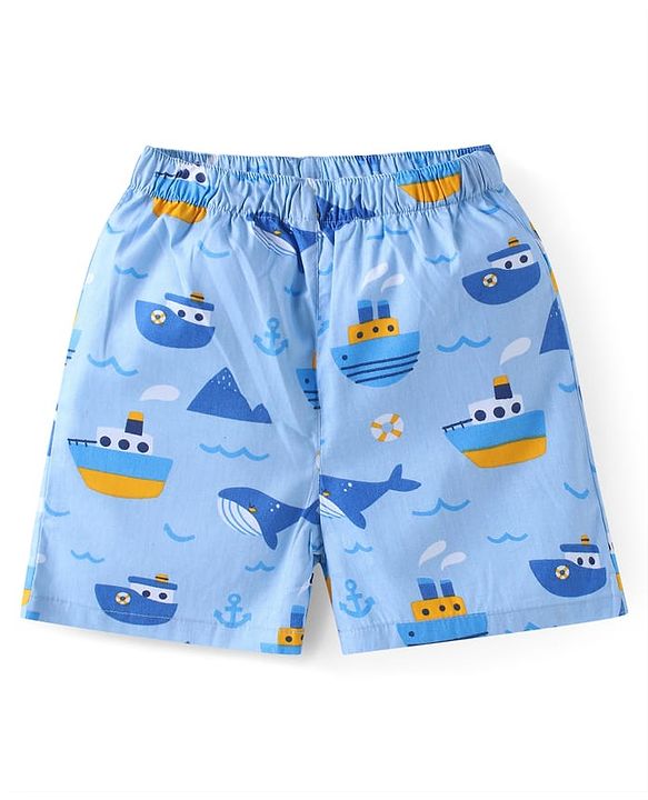 Babyhug Poplin Woven Boxers with Animal & Leaves Print Pack of 3 - Blue & Green