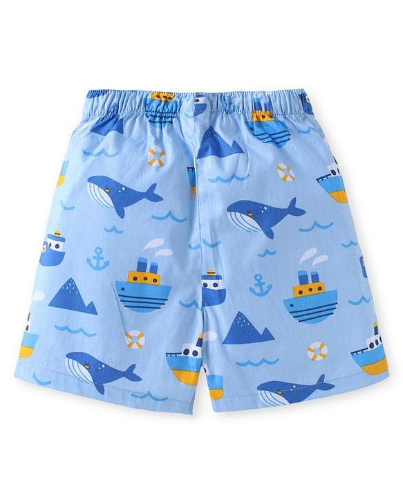 Babyhug Poplin Woven Boxers with Animal & Leaves Print Pack of 3 - Blue & Green
