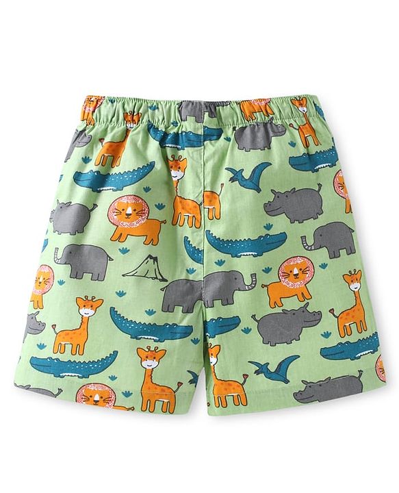 Babyhug Poplin Woven Boxers with Animal & Leaves Print Pack of 3 - Blue & Green