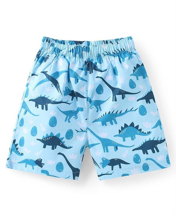 Babyhug Poplin Woven Boxers with Dino & Space Theme Print Pack of 3 - Blue & Light Green
