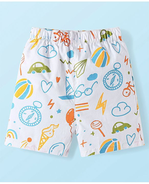 Babyhug Cotton Poplin Woven Boxer with Star Print Pack of 3 - Navy Blue Yellow