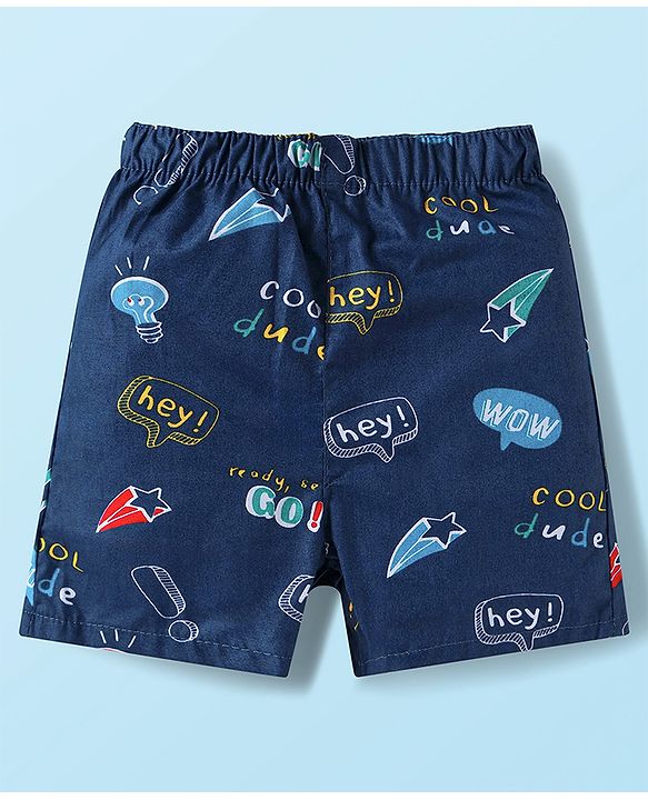 Babyhug Cotton Poplin Woven Boxer with Star Print Pack of 3 - Navy Blue Yellow