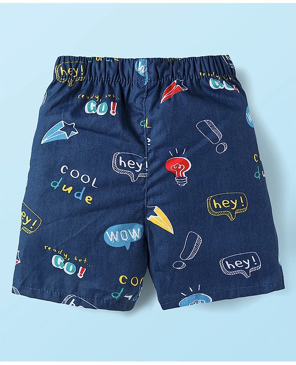 Babyhug Cotton Poplin Woven Boxer with Star Print Pack of 3 - Navy Blue Yellow