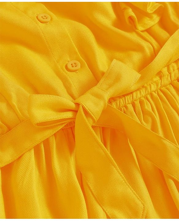 Pine Kids Rayon Woven Frill Sleeves Solid Color Collared Frock - Yellow