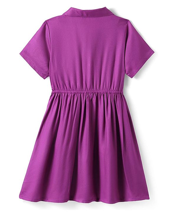 Pine Kids Rayon Woven Half Sleeves Solid Color Shirt Dress - Purple