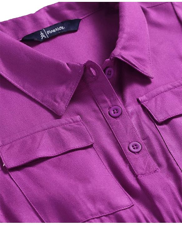 Pine Kids Rayon Woven Half Sleeves Solid Color Shirt Dress - Purple