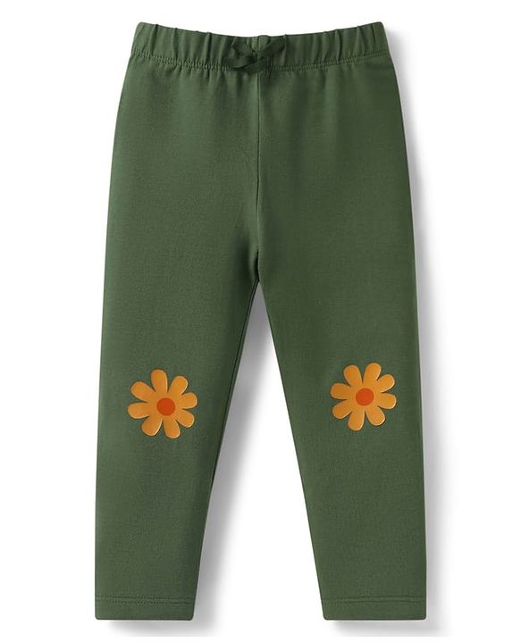 Babyhug Single Jersey Knit Full Length Leggings With Floral & Polka Dot Print Pack of 3 - Olive Green Red & White