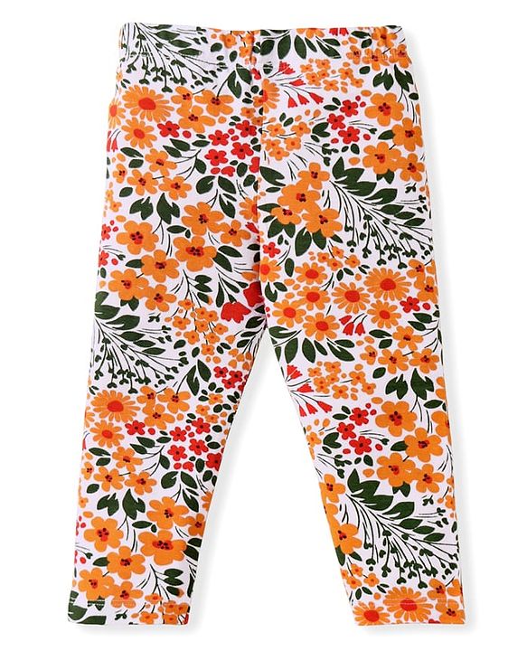 Babyhug Single Jersey Knit Full Length Leggings With Floral & Polka Dot Print Pack of 3 - Olive Green Red & White