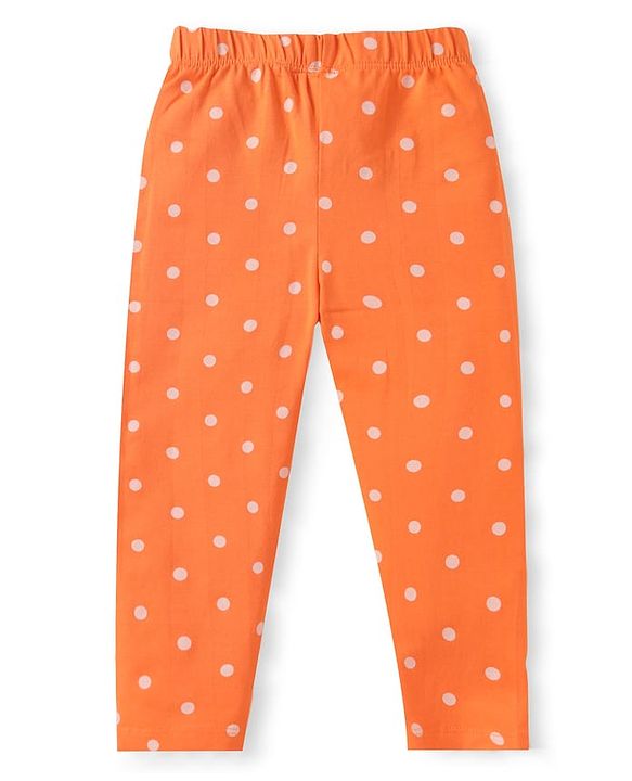 Babyhug Single Jersey Knit Full Length Leggings with Stretch Polka Dots & Rainbow Print Pack Of 3 - Orange & Purple