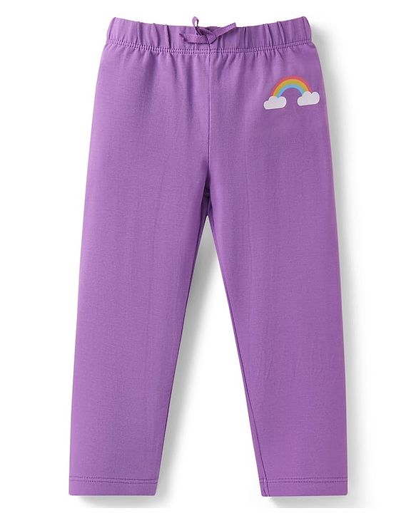 Babyhug Single Jersey Knit Full Length Leggings with Stretch Polka Dots & Rainbow Print Pack Of 3 - Orange & Purple