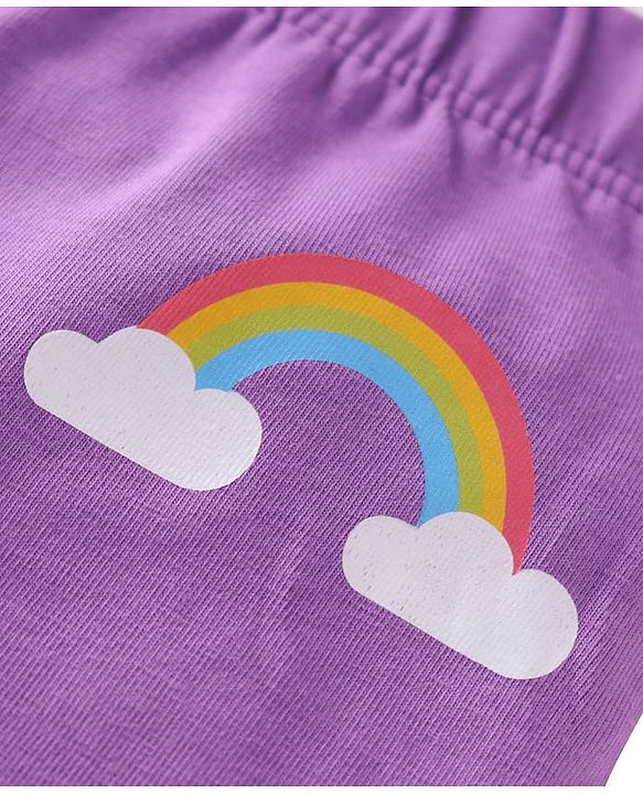 Babyhug Single Jersey Knit Full Length Leggings with Stretch Polka Dots & Rainbow Print Pack Of 3 - Orange & Purple