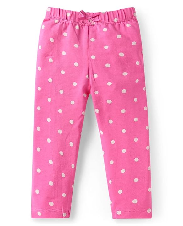 Babyhug Single Jersey Knit Full Length Leggings With Polka Dot Print Pack of 3 - Purple Pink & White